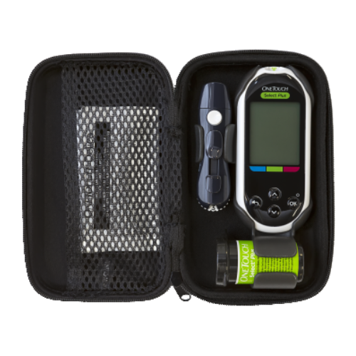 Medidor de Glicose no Sangue OneTouch Select Plus® a apresentar os valores de glicemia no intervalo de referência 