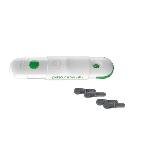 O dispositivo de punção OneTouch® Delica® Plus está desenhado para fazer testes de glicemia praticamente sem dor.