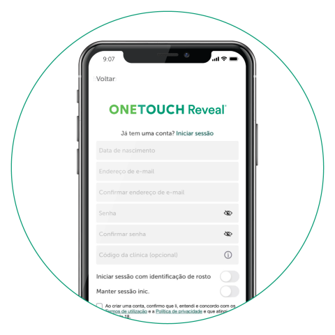Abrir a app e criar conta